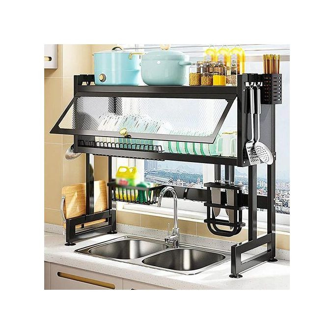 85Cm - Over The Sink Dish Drying Rack Dish Drainer For Storage Kitchen Counter Organization Display - Black
