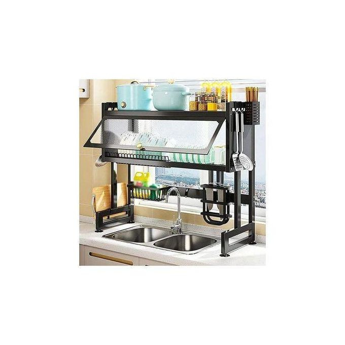 (75CM Single Sink)Over The Sink Dish Drying Rack Dish Drainer For Storage Kitchen Counter Organization Display - Black