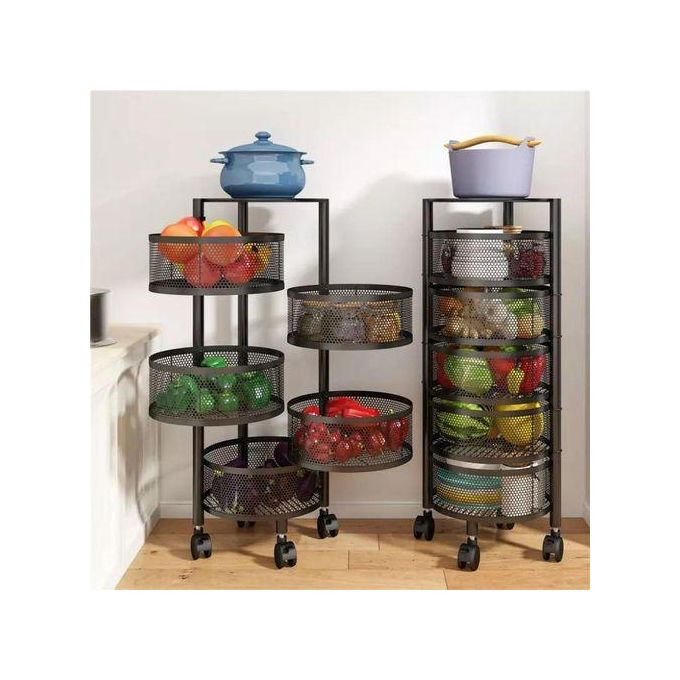 5-Tier Movable Round Trolley-Black