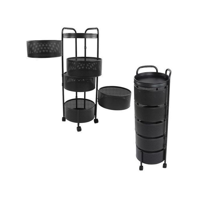 Rotating Kitchen Storage Shelf, 5 Levels, Vegetable Storage Tower, Round, Rotating Storage Shelf, Standing Shelf With Wheels For Storage In The Kitchen, Living Room, Bathroom-BLACK