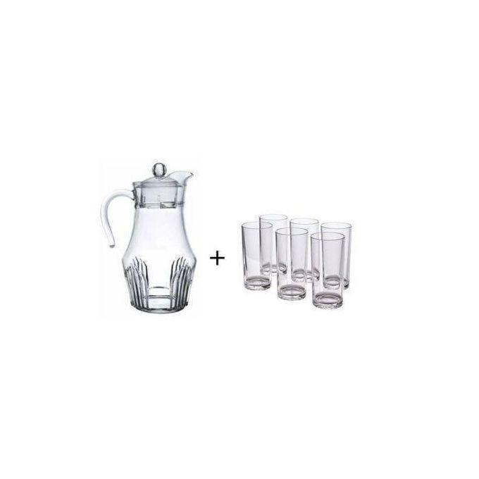 Set Of Water/Juice Jar And 6 Pieces Glass -Colorless