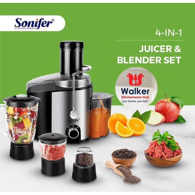 Sonifer 4 In 1 Large Juicer Machines With Juicing/Mixing/Micing/Grinding Functions-Silver/Black