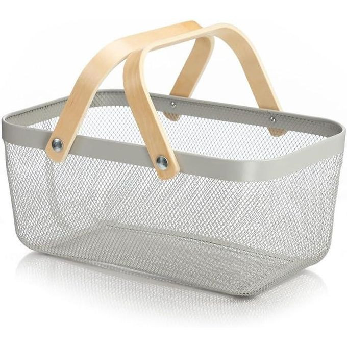 Share This Product Mesh Steel Basket Wire Basket With Wooden Handles - Multicolor