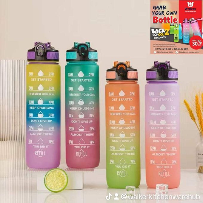 1L Time Marked Fitness Outdoor Frosted Water Bottle, Multi-Colour.