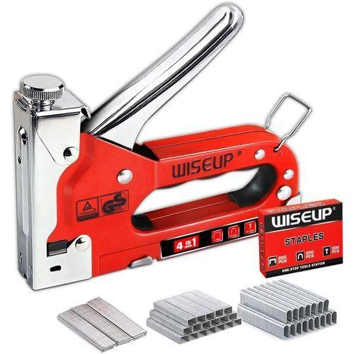 WISEUP Staple Gun For Wood 4 In 1 Heavy Duty Stapler Gun With Staples - Silver/Red