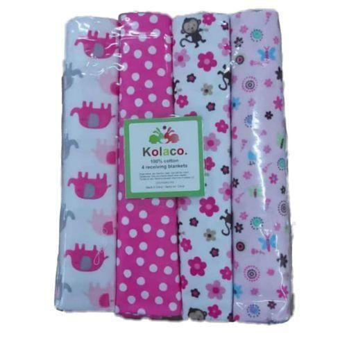 4Pcs Cotton New Born Baby Receiving Bedsheets -Pink/ Assorted Colors