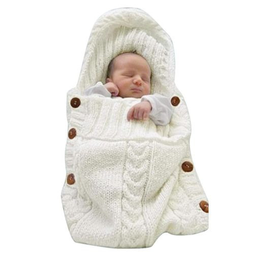 Newborn Baby Wrap Swaddle Blanket Knit Sleeping Bag Receiving Blankets Stroller Wrap - Cream