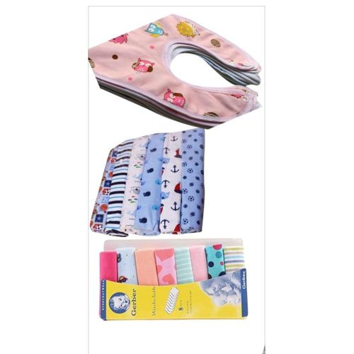 Set Of 6Pcs/Pack 100% Cotton Baby Receiving Bedsheets, 8pcs Small Soft Cotton Newborn Napkin Wash Cloth Face Towels, 10 Pack Baby Bibs Waterproof Washable - Multicolor