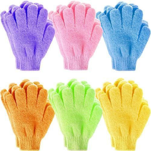 6 Pairs Of Exfoliating Bath Shower Scrub Gloves - Multicolour