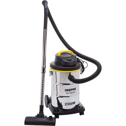 Geepas 2 in 1 Blow and Wet & Dry Vacuum Cleaner With Powerful Copper Motor Stainless Steel Drum Tank With Dust Full Indicator - Silver