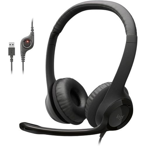 Logitech H390 Wired Headset - Noise-Cancelling Mic, USB, Black