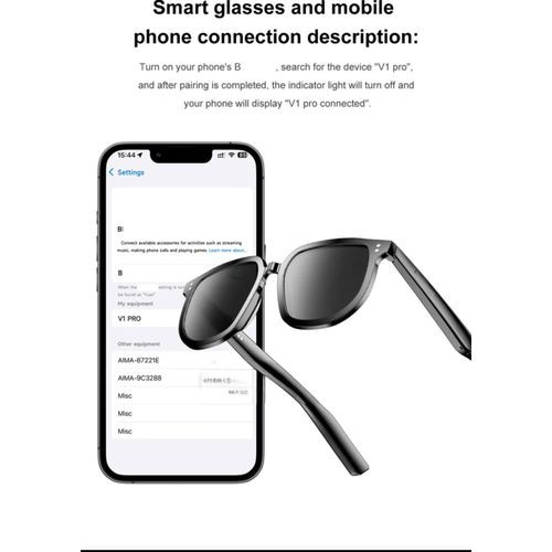 V1 Pro Fashion Smart Sunglasses UV Protection Music Player HD Phone Call Open Ear BT Headset Outdoor Sports Smart Sun Glasses - Black