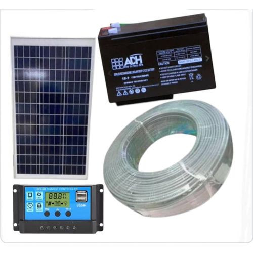 50AH Solar Battery + 100 Watts Solar Panel Kit + 10AH Controller, 50M Cable Roll 1.5mm - Black