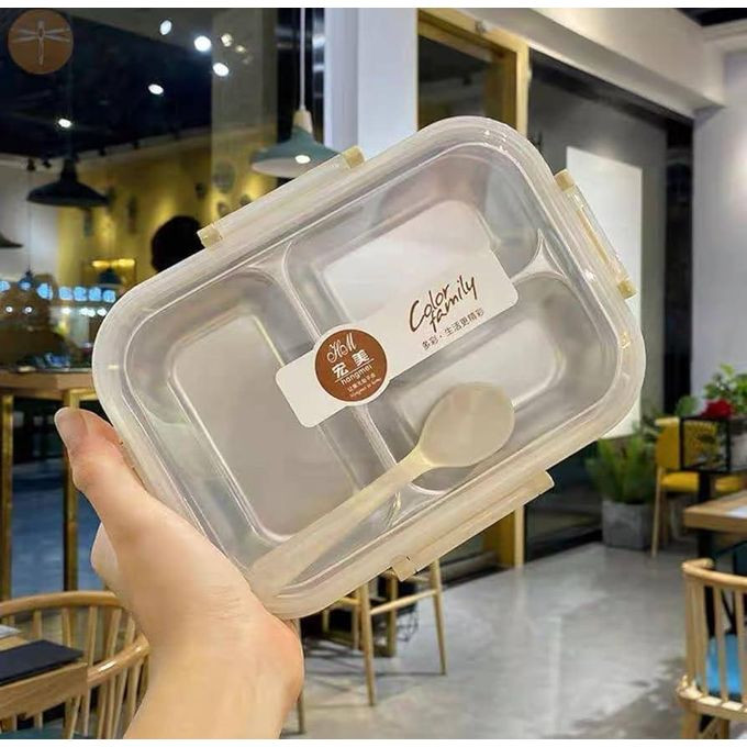 Hot Food Insulated Office Lunchbox with Spoon Hot Food Insulated Stainless Steel and Healthy Plastic -Multi-Color