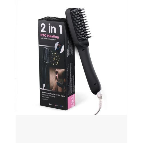 2 In 1 Electric Hair Straightening And Curling Brush - Multicolour