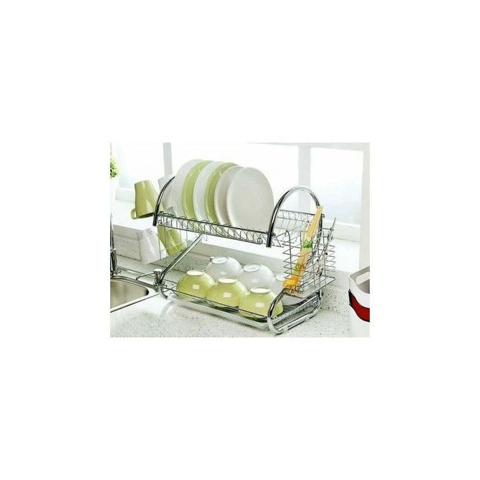 White Label 2 Layer Dish Rack Drainer For Utensils & Cutlery - Silver