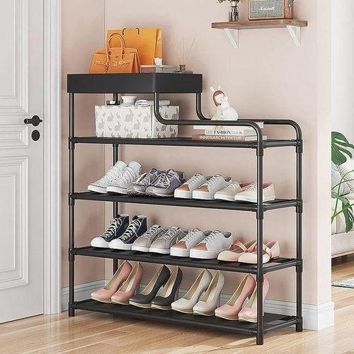 4Layer Stainless Steel Shoe Rack - Black/White