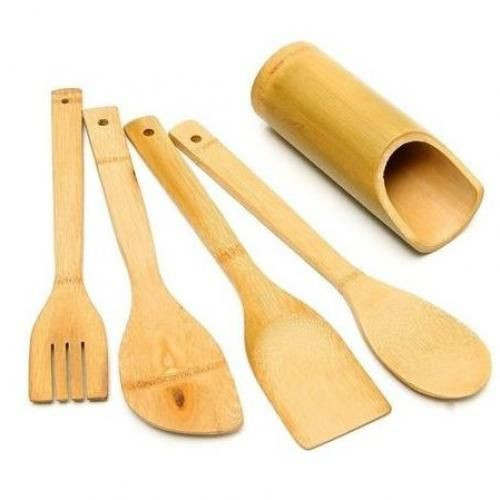 5 in 1 Bamboo Kitchen Cooking Set - Brown
