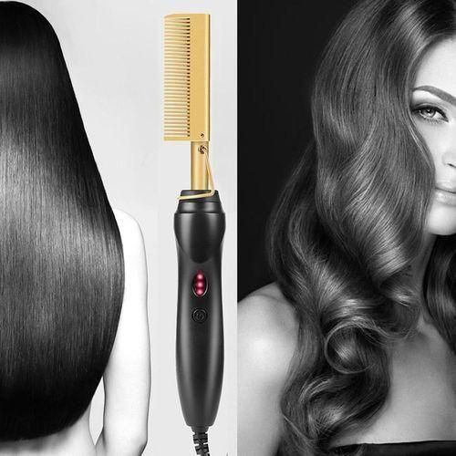 Professional Electric Hot Comb Straightener Straight Hair Styling Comb - Black
