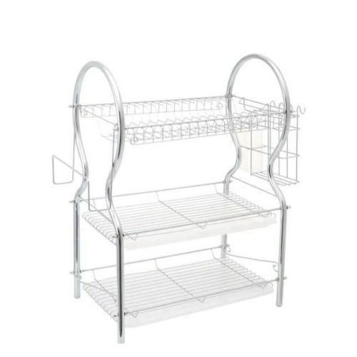 3 Tier Stainless Steel Dish Drainer Rack -Multi Design, Silver