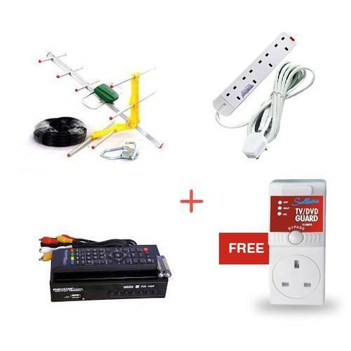 Phelistar Pack Of Free To Air Decoder Plus Outdoor Antenna 4 Way Extension Cable Plus Free TV Guard - Silver/Black
