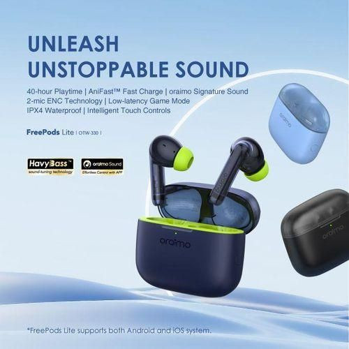 Oraimo FreePods Lite 40 Hours Playtime ENC True Wireless Earbuds Earphones - Black/White/Blue