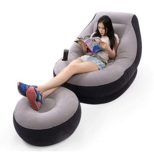 Air Seat With A Footrest Stool, Comes With A Pump-Black, Grey.