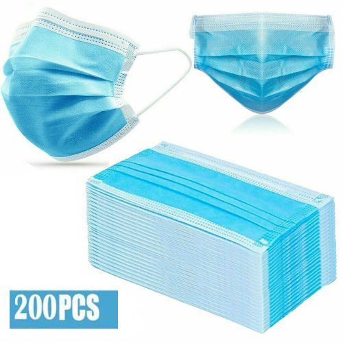 200 Pcs 3 Layer Disposable Face Mouth Masks - Blue