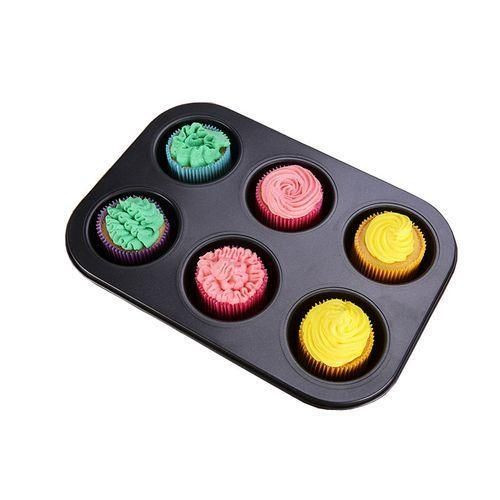 6-Hole Long Life,Cupcake Baking Tray /Oven Tray Pan - Black