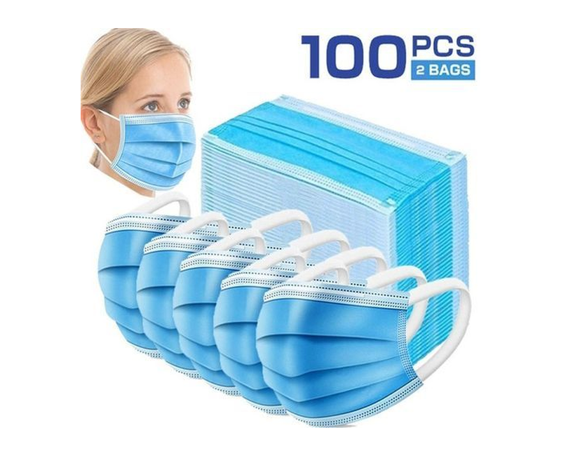 Mask 100Pcs Disposable Protective Face Mouth Masks - Blue