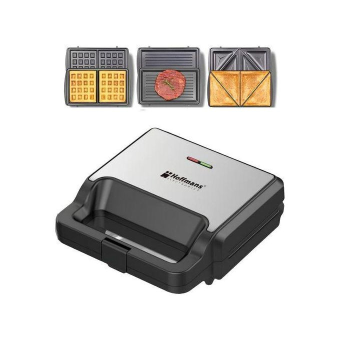 Hoffmans 3 In 1 Waffle Maker Sandwich Machine Barbecue Electric Baking Pan- Multicolor