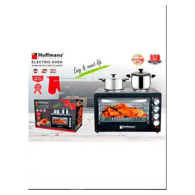 Hoffmans 2 In 1 hoffman Convection Electric Oven Of 55. Liters With 2 Hotplates-