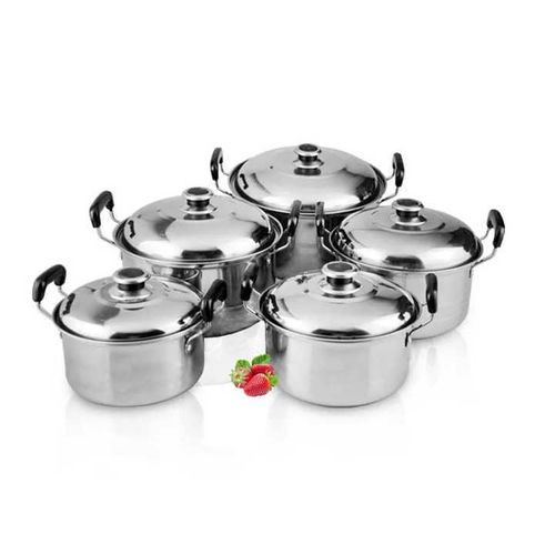 5pcs Stainless Steel Stockpots Soup Pots Serving Set With Covers