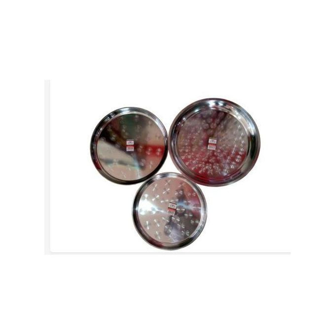 Set Of 3pc Stainless Steel Serving Round Trays Size 30,35, 40cm.