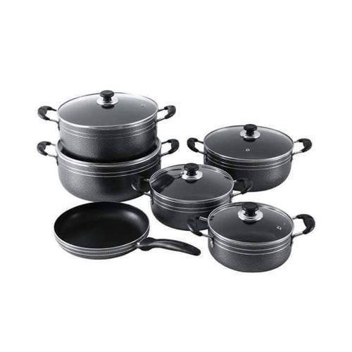 Tornado 11 Piece Non-stick Saucepans Cookware Dishes Pots - Black.