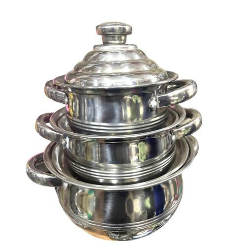 3 Pieces Set Of Stainless Steel Serving Dishes With Covers-Silver