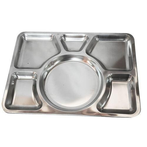 6 Compartment Cafeteria Food Tray – Stainless Steel