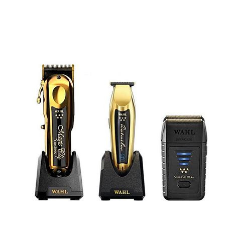 Wahl Pro 3pcs Gold Limited Edition Combo by ibs – Gold Magic clip Cordless, Gold Detailer li Cordless, Black Vanish Shaver, Multi