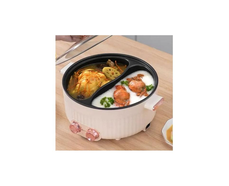 Hoffmans Litre Desktop Integrated Duck Fast Electric Pressure Cooker - Multi-Functional Rice Cooker Hot Pot With Two Compartment And Chafing Dish Capabilities- Cream