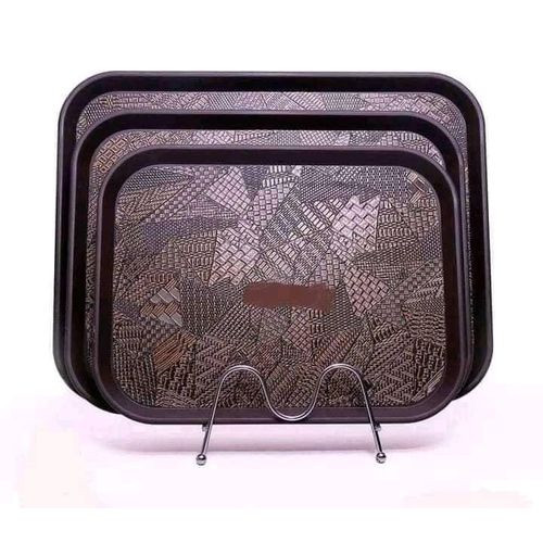 3 Pieces Set Of Non Slip Plastic Trays/Designs May Vary-Black