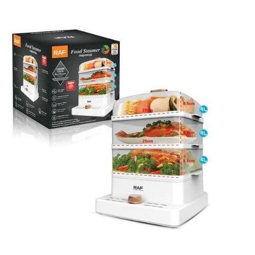 RAF  3 Tier Electric Food Cooking Steamer Pot With Display, Timer Fuction- Clear.