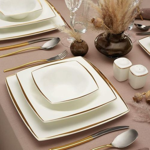 New Elegant Ceramic 3 Pieces Dinner Plates With A Gold Rim Classy Plates For Serving Food At Parties-Home-Office-Hotel