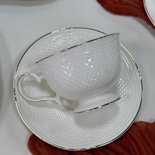 New 12 Pieces Ceramic Cups And Saucers With A Gold Rim Design-White