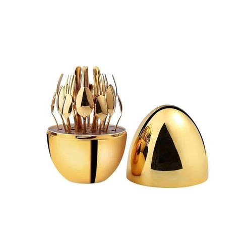 24-Piece Gold Cutlery Set With Oval Shaped Stand