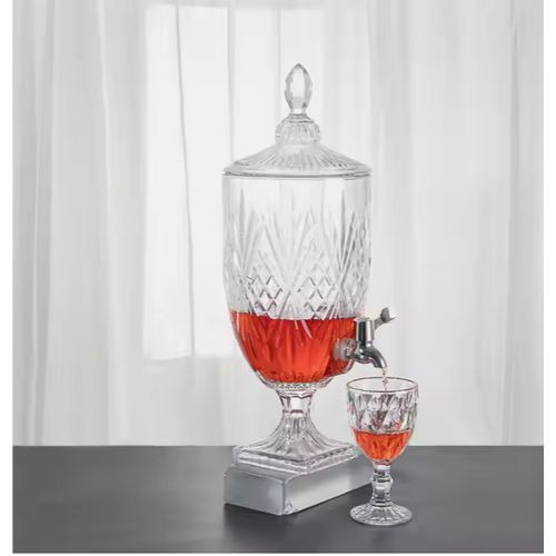 Engraved Clear Glass Mason Jar Big Volume Juice Glass Drink Beverage Dispenser With Tap For Hot Cold Drinks Serving-Transparent