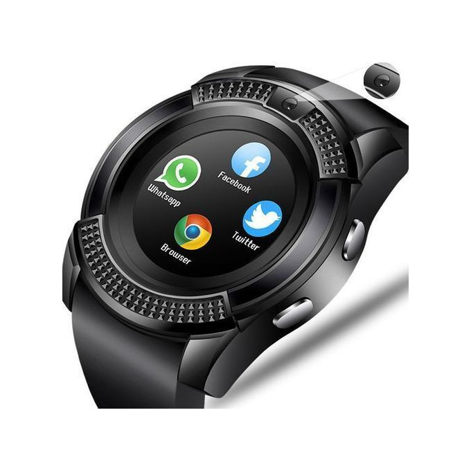 Smartwatch Round Screen IP65 Bluetooth Smart Watch with Sim Toolkit - Black.