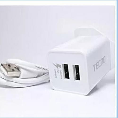 Tecno Fast Charger With 2 USB Ports- white,Black