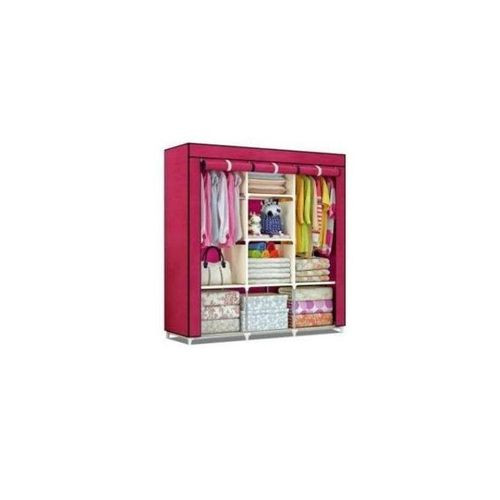 3 Column Cloth Frame Wadrobe - Brown,Pink,Cyan