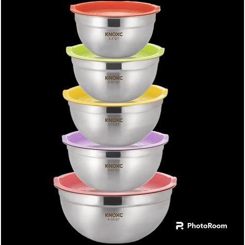 Metal Mixing Bowls With Lids For Kitchen, Meal Prep Stainless Steel Mixing Bowl Set For Baking, Cooking, Food Storage, Easy To Clean, Nesting Salad Bowls ( Set Of 5) (colorful)