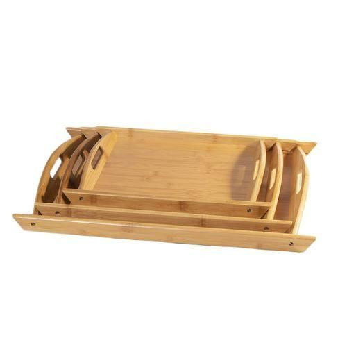 3Pcs Bamboo Tray Set - Brown